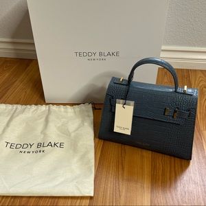 BRAND NEW WITH TAGS Teddy Blake Ava Croco Gold 11” Blue Bag Handbag Purse